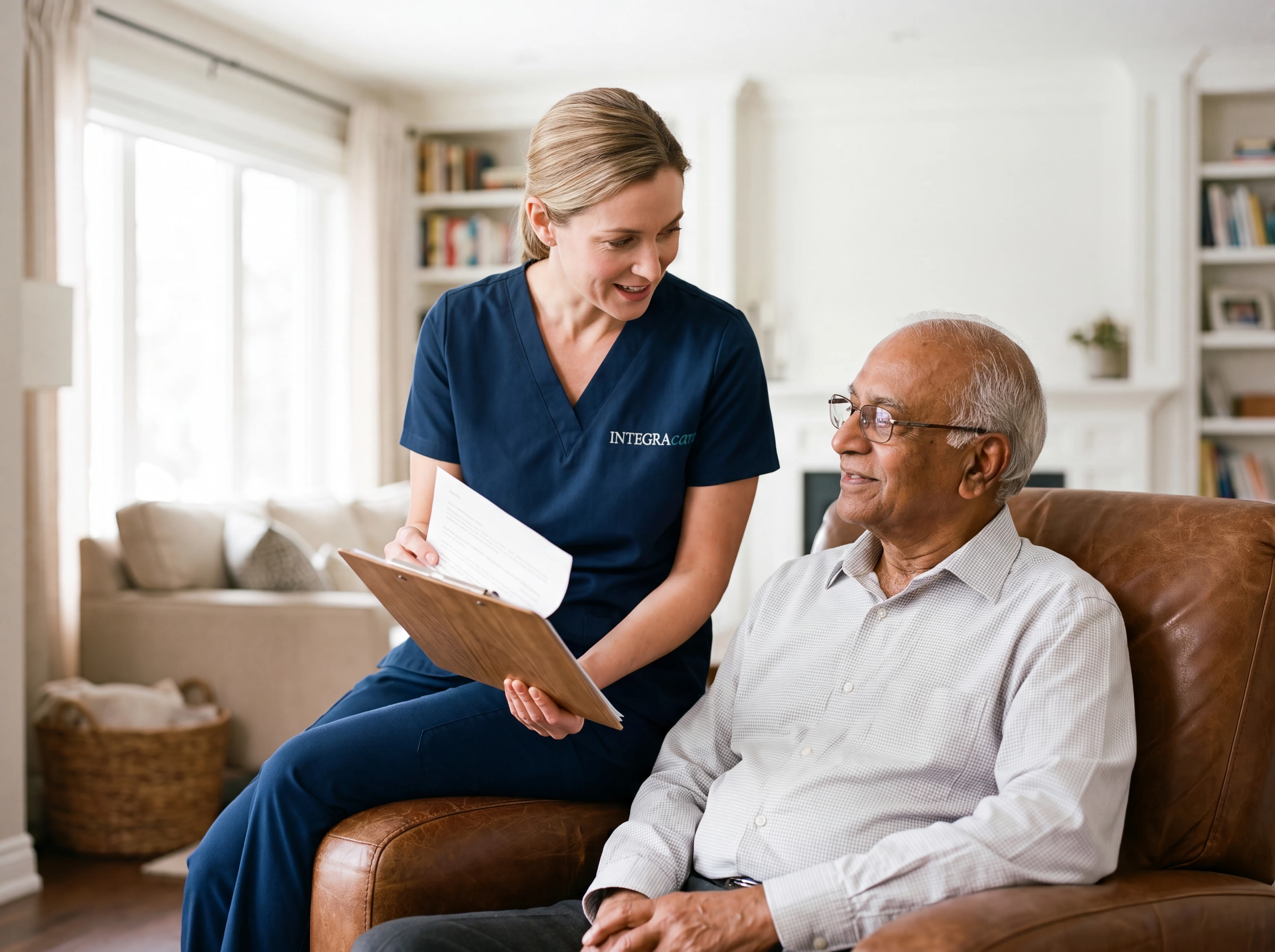 A Registered Nurse checking on a senior at home